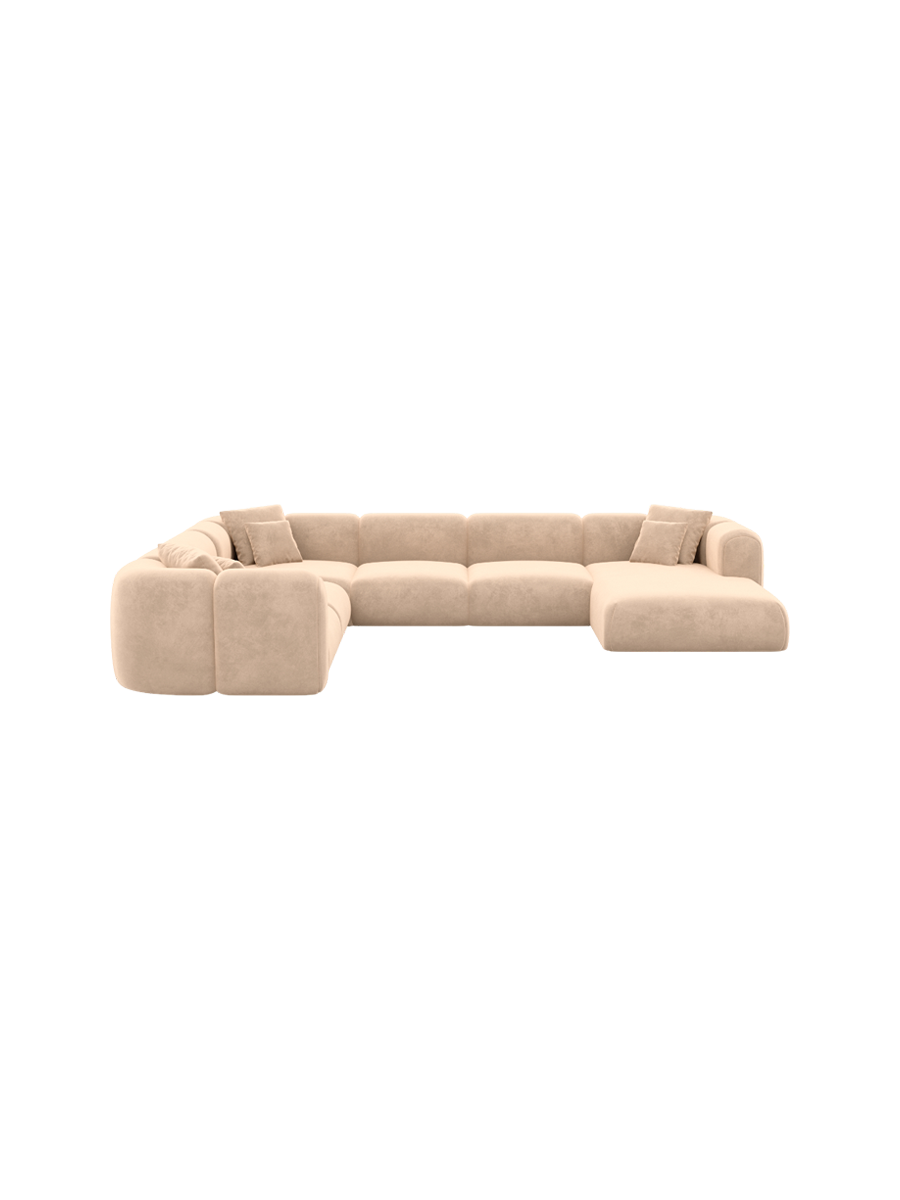 
7-Sitzer Design Panorama-Sofa „Terranova Lounge XXL“ mit Samtbezug - Samtbezug Königsblau / Lange Seite links