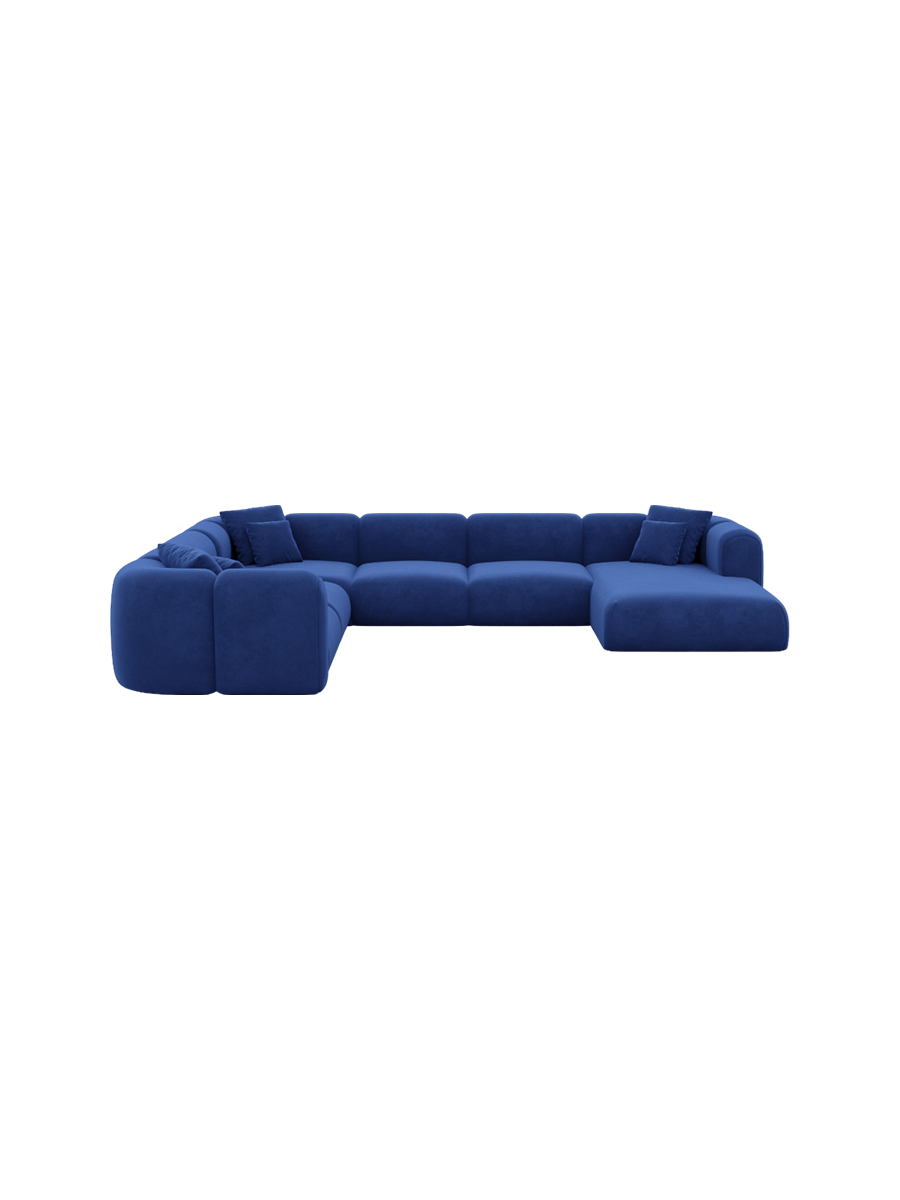 
7-Sitzer Design Panorama-Sofa „Terranova Lounge XXL“ mit Samtbezug - Samtbezug Königsblau / Lange Seite links