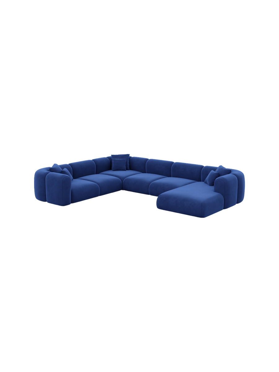 
7-Sitzer Design Panorama-Sofa „Terranova Lounge XXL“ mit Samtbezug - Samtbezug Königsblau / Lange Seite links