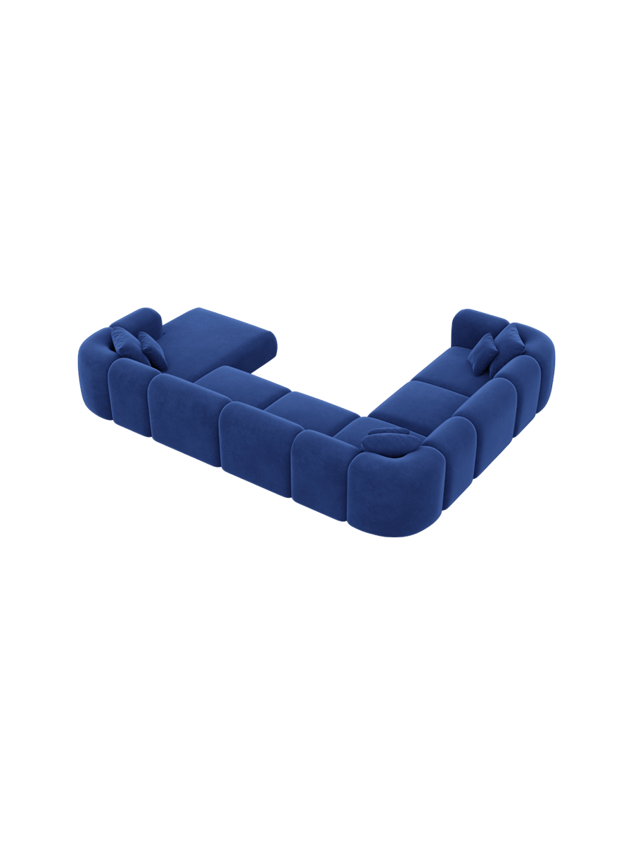 
7-Sitzer Design Panorama-Sofa „Terranova Lounge XXL“ mit Samtbezug - Samtbezug Königsblau / Lange Seite links