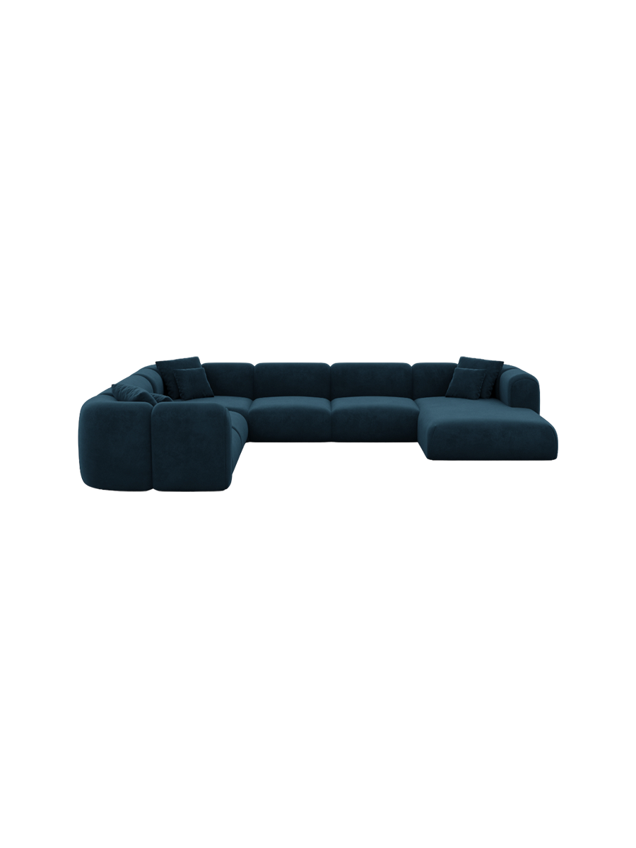 
7-Sitzer Design Panorama-Sofa „Terranova Lounge XXL“ mit Samtbezug - Samtbezug Königsblau / Lange Seite links