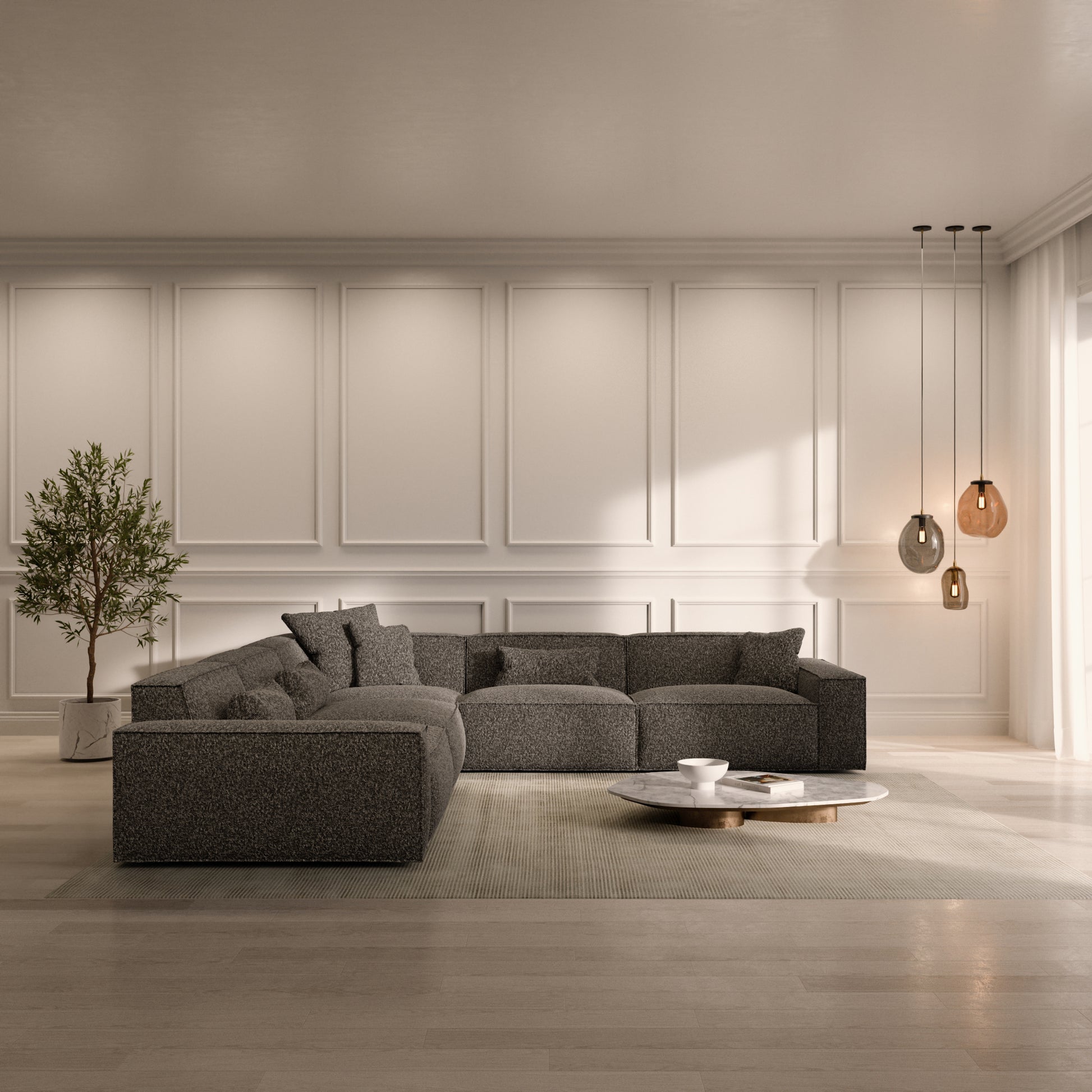 
5-Sitzer Design Ecksofa „Siena“ mit Bouclé-Bezug - Bouclé Graphit