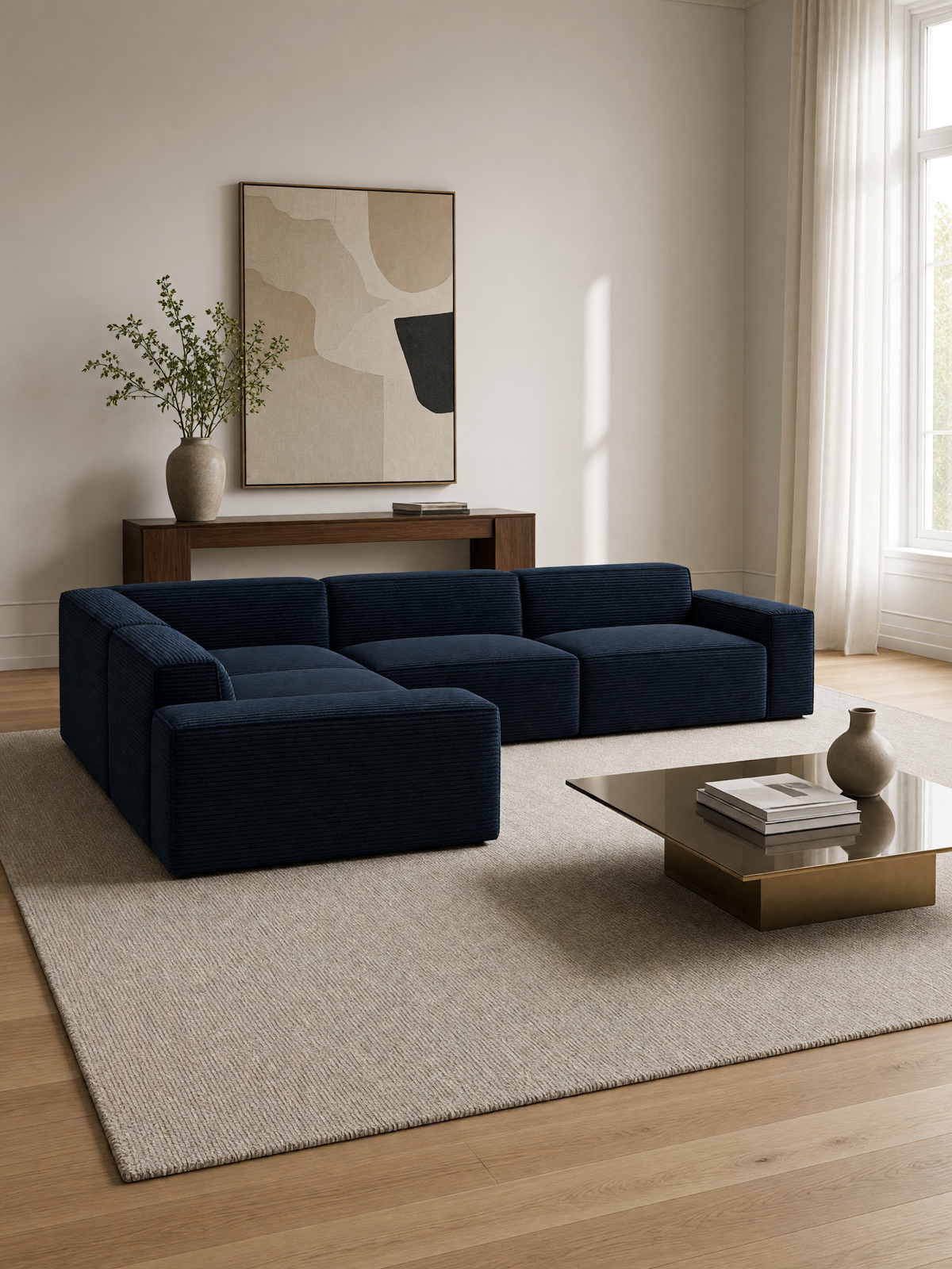 
Divano angolare di design a 5 posti «Siena», velluto a coste - Cordsamt Blu scuro