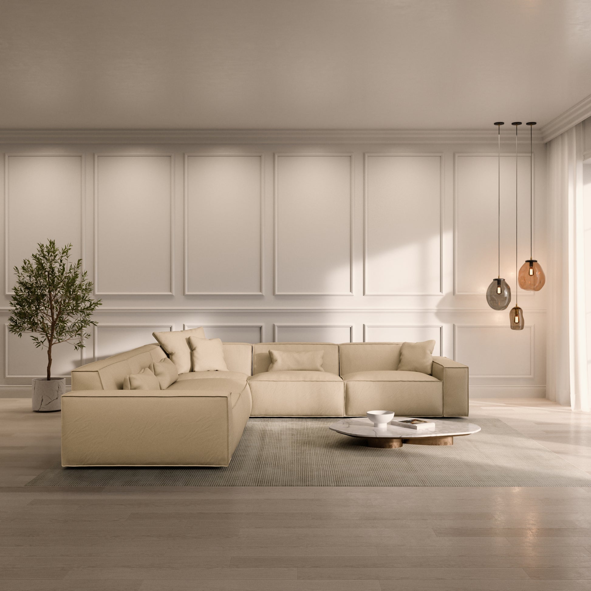
5-Sitzer Design Echtleder Ecksofa „Siena“ - Echtleder Beige