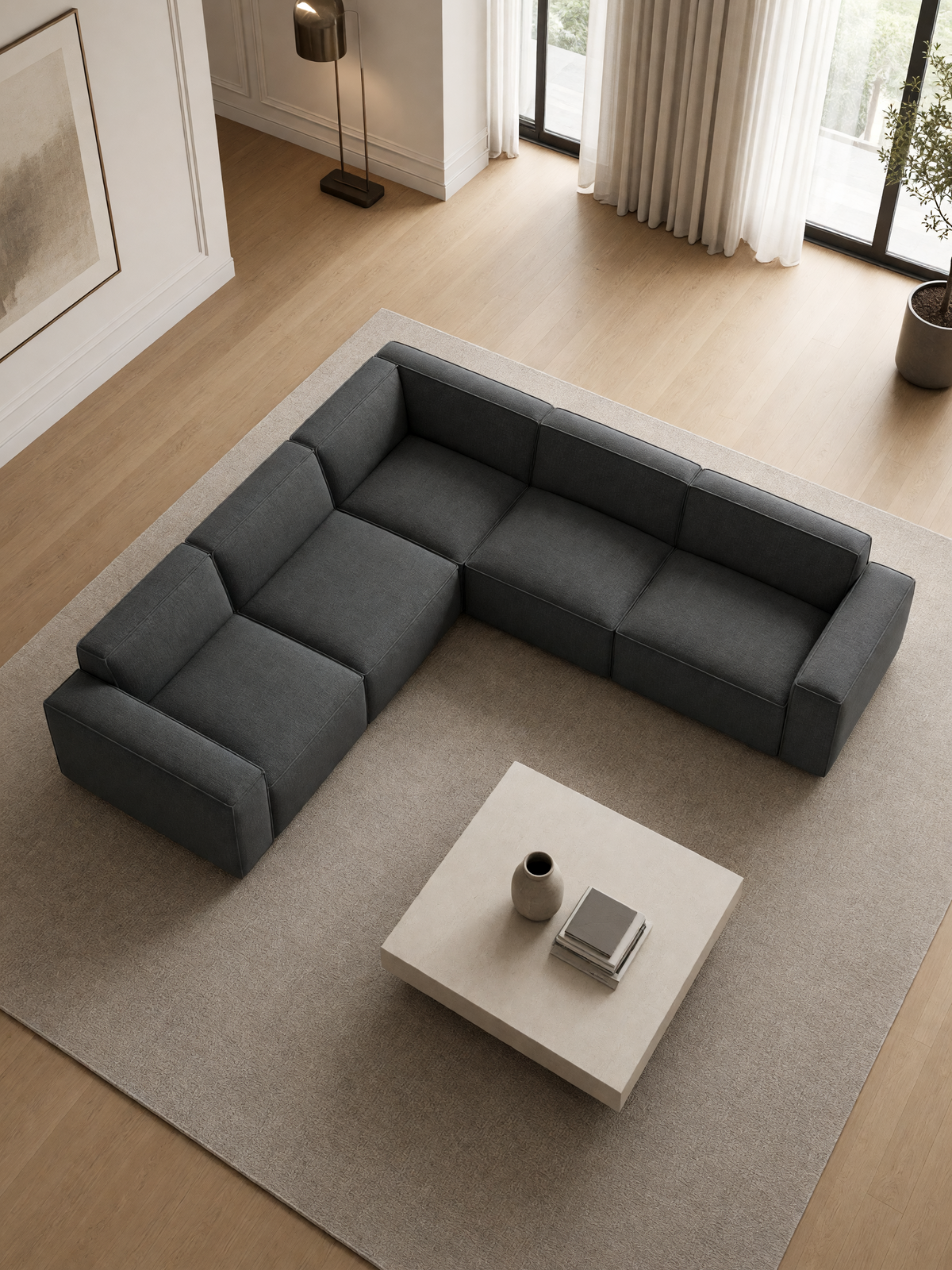 
Divano angolare di design a 5 posti «Siena» con rivestimento in tessuto strutturato - Tessuto strutturato Antracite