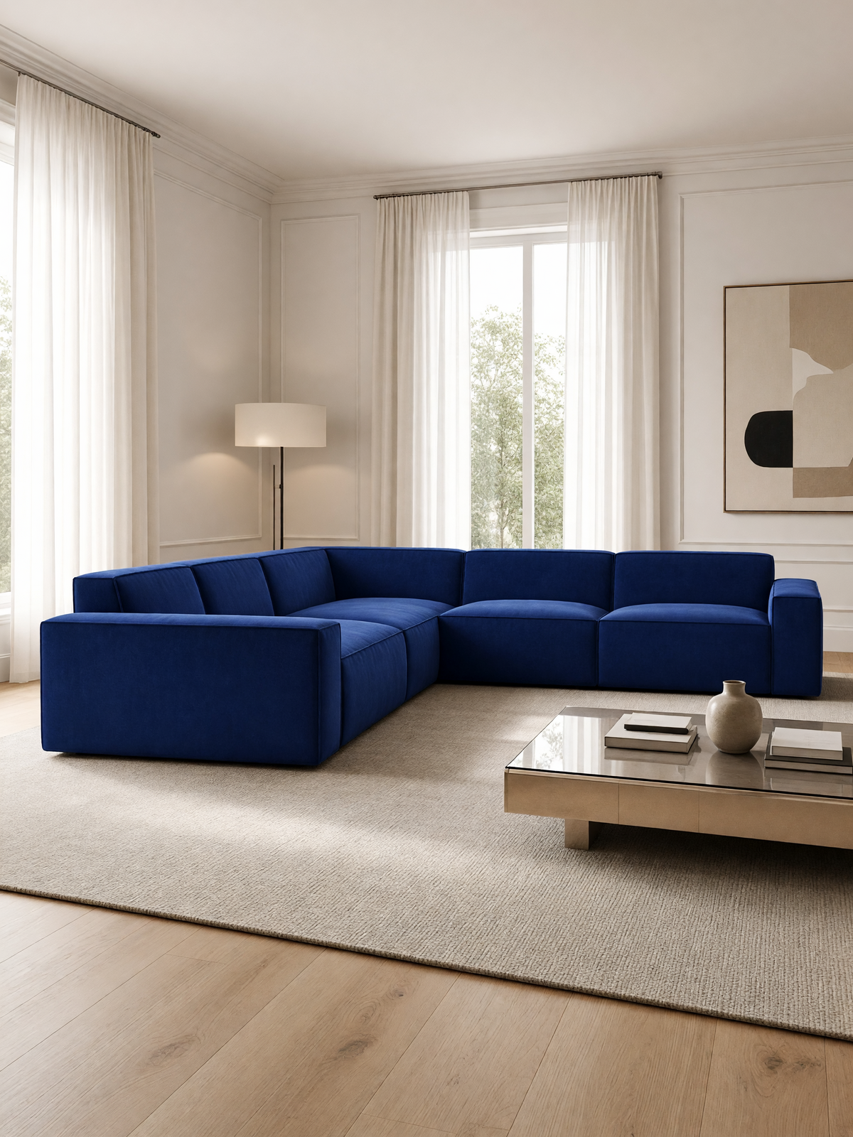 
5-seater designer corner sofa “Siena” with velvet upholstery - Velvet cover Royal Blue