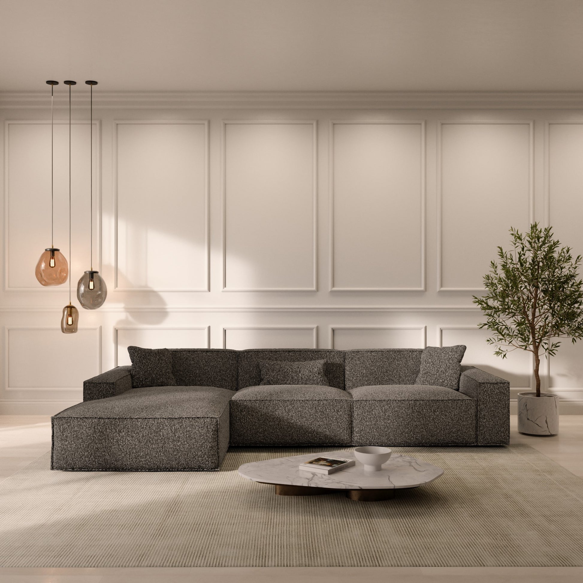 
4-Sitzer Design Ecksofa „Siena“ mit Bouclé-Bezug - Bouclé Graphit / Eckteil links