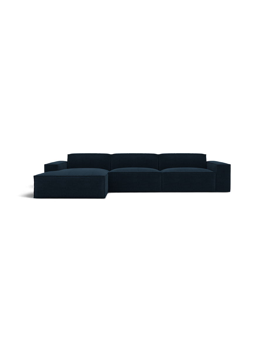 
4-seater designer corner sofa “Siena”, corduroy velvet - Dark blue corduroy / Left corner section