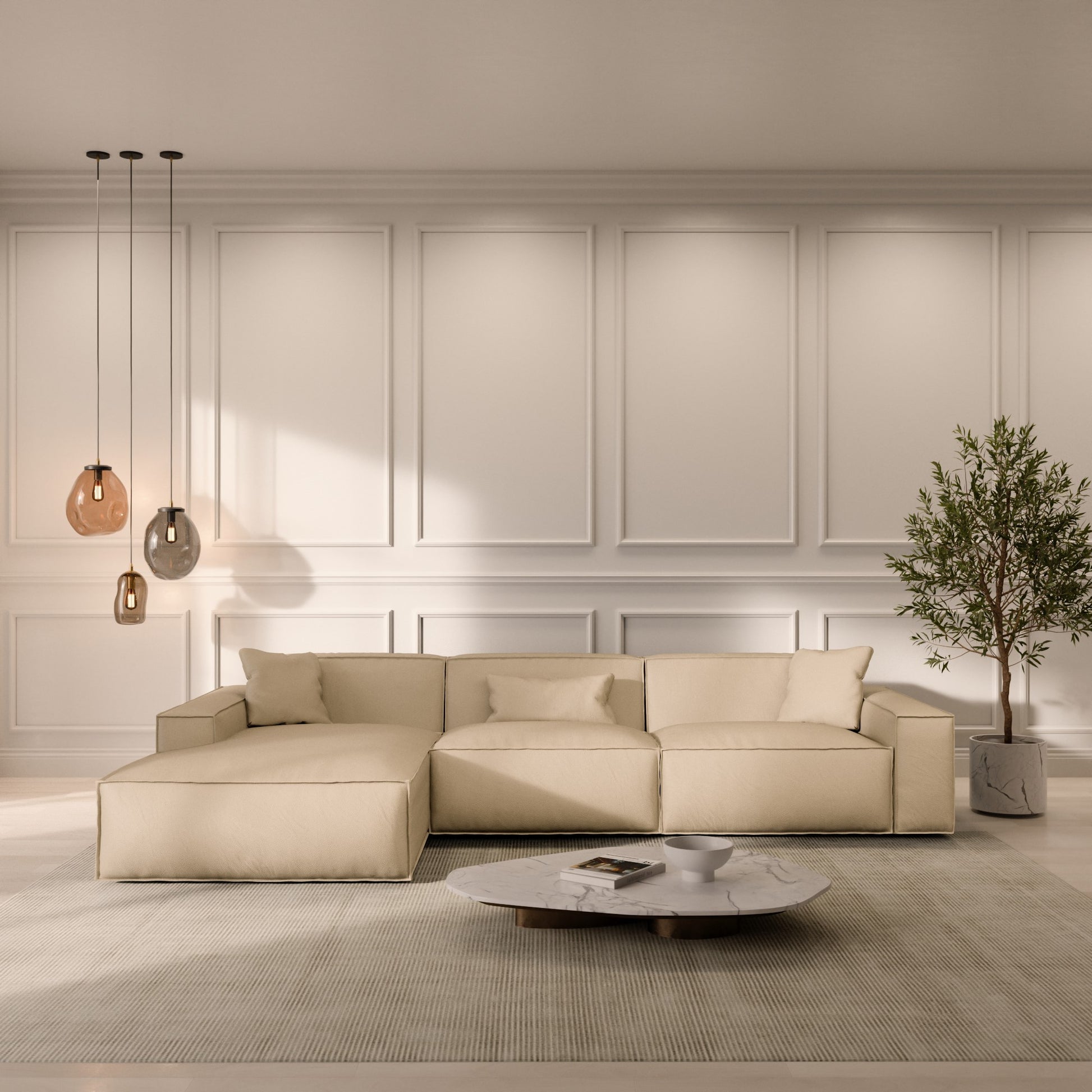 
4-Sitzer Design Echtleder Ecksofa „Siena“ - Echtleder Beige / Eckteil links