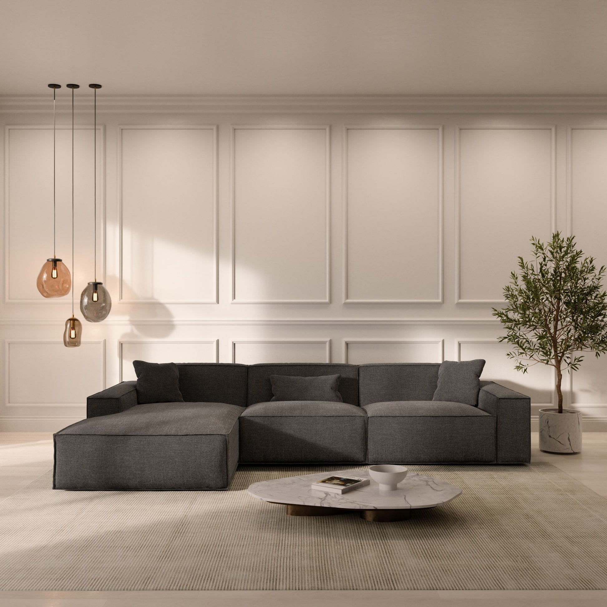 
4-Sitzer Design Ecksofa „Siena“ mit Strukturstoff-Bezug - Strukturstoff Anthrazit / Eckteil links