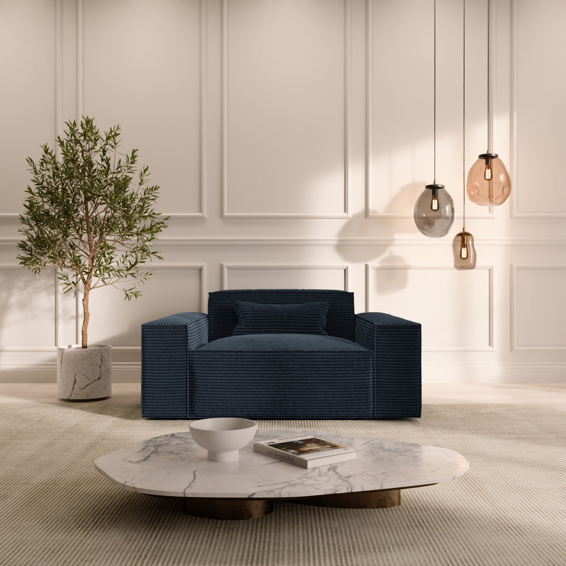 
Design Loungesessel „Siena“, Cordsamt - Cordsamt Dunkelblau