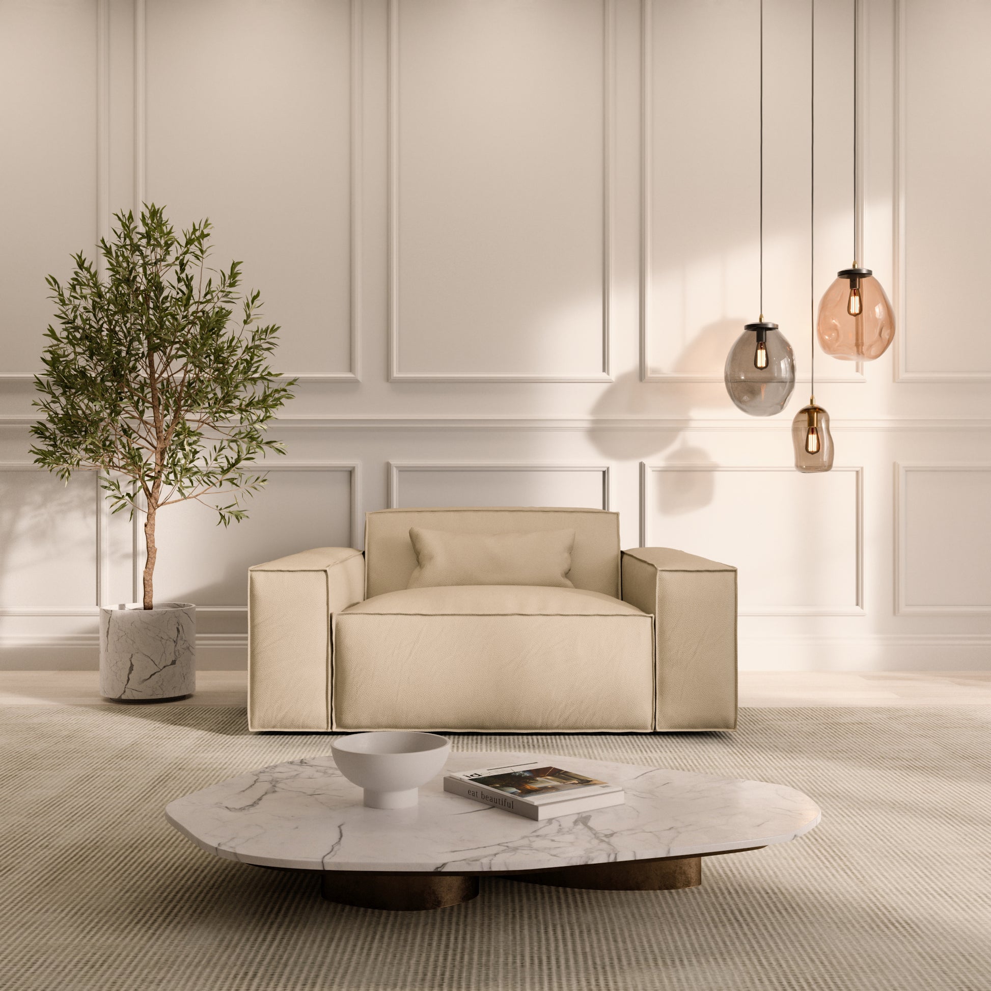 
Design Echtleder Loungesessel „Siena“ - Echtleder Beige