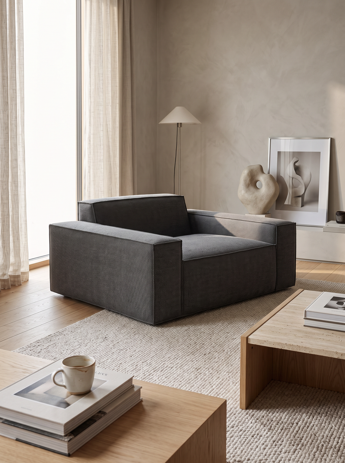 
Design Loungesessel „Siena“ mit Strukturstoff-Bezug - Strukturstoff Anthrazit
