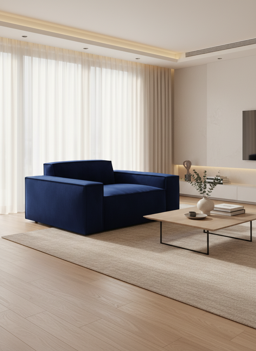
Design Loungesessel „Siena“ mit Samtbezug - Samtbezug Königsblau