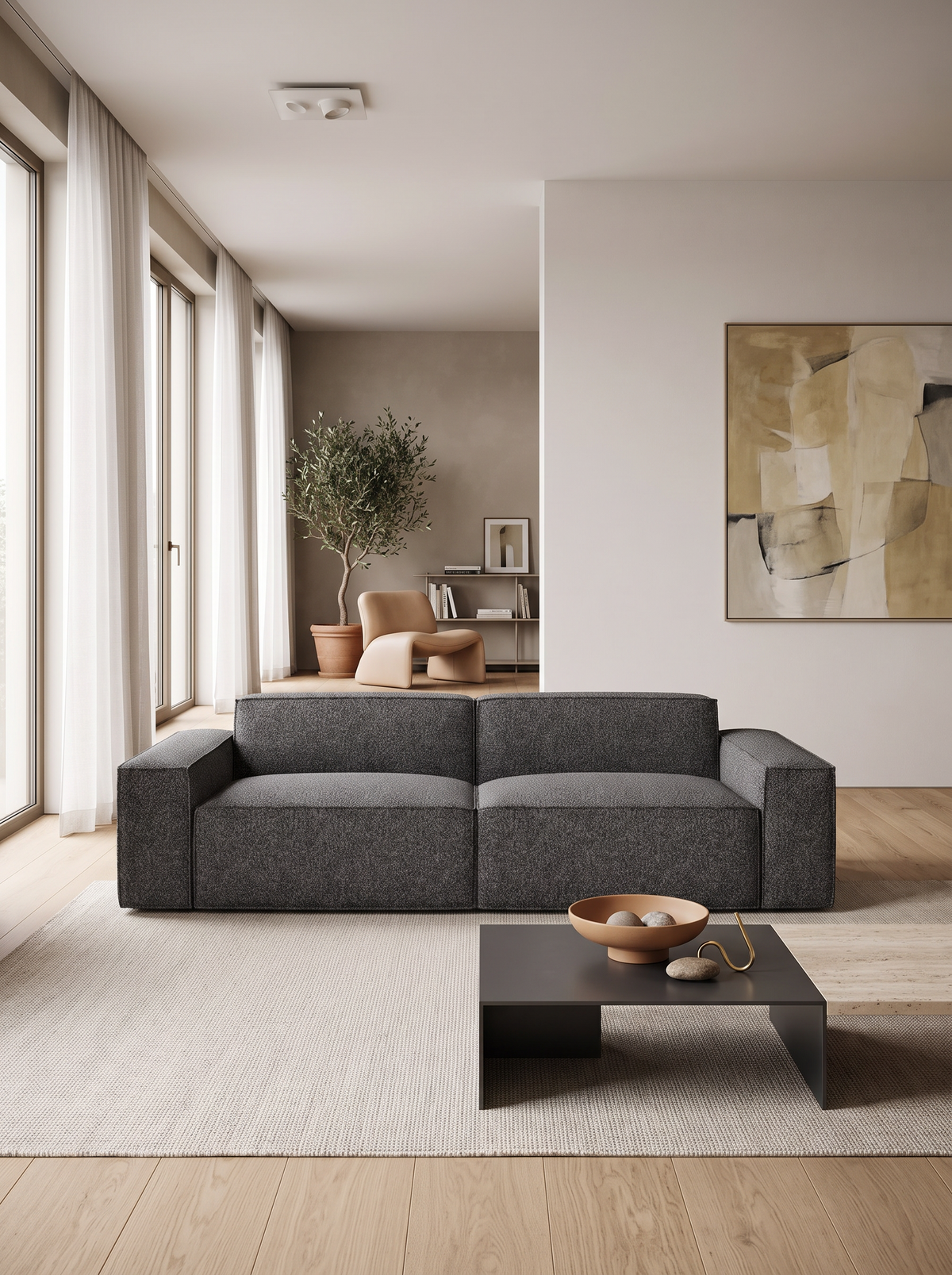 
2-Sitzer Design Sofa „Siena“ mit Bouclé-Bezug - Bouclé Graphit