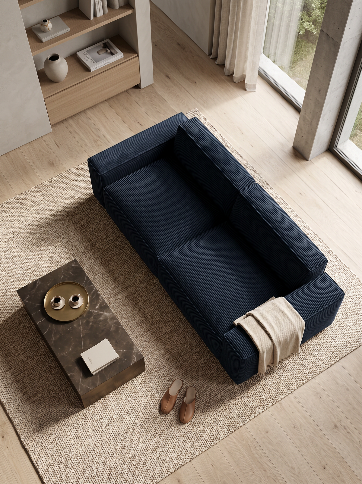 
2-Sitzer Design Sofa „Siena“, Cordsamt - Cordsamt Dunkelblau