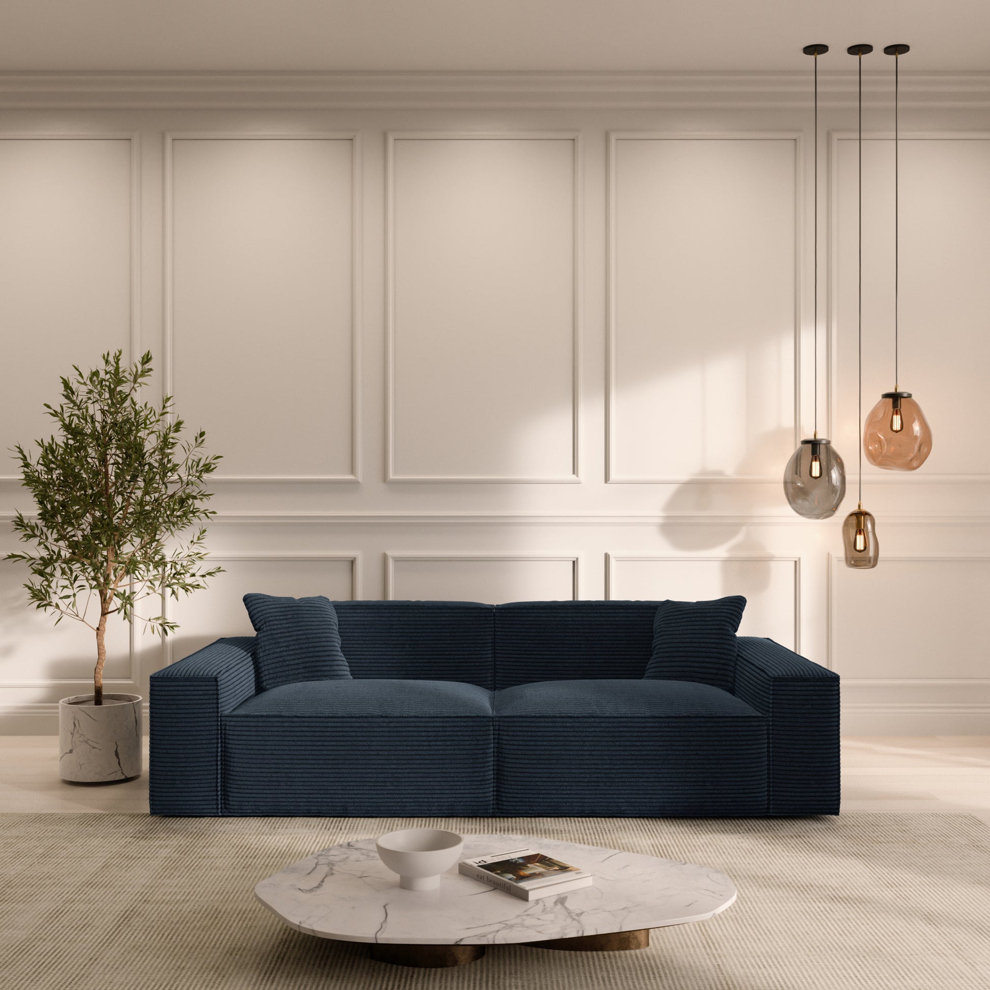 
2-Sitzer Design Sofa „Siena“, Cordsamt - Cordsamt Dunkelblau