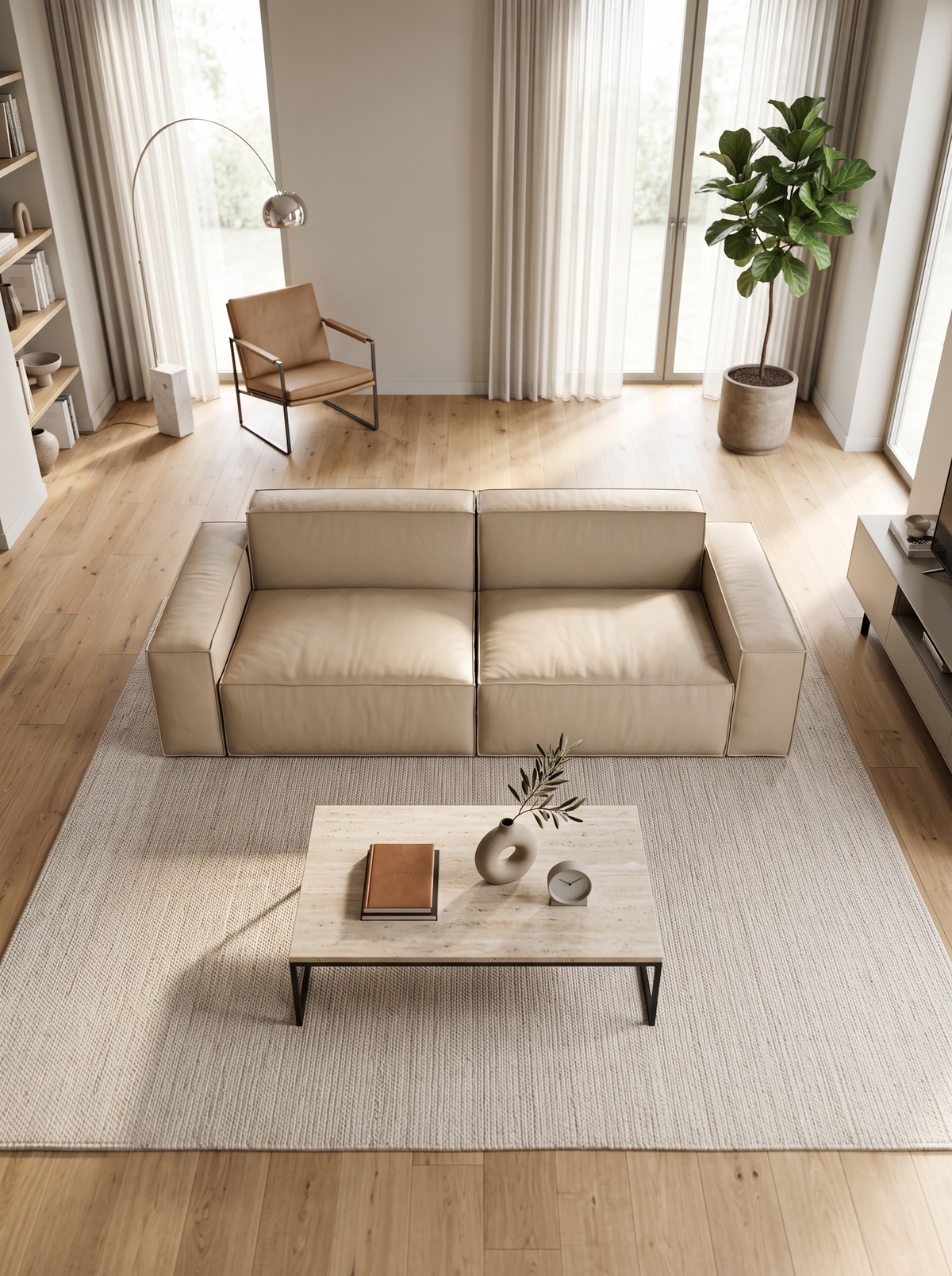 
2-Sitzer Design Echtleder Sofa „Siena“ - Echtleder Beige