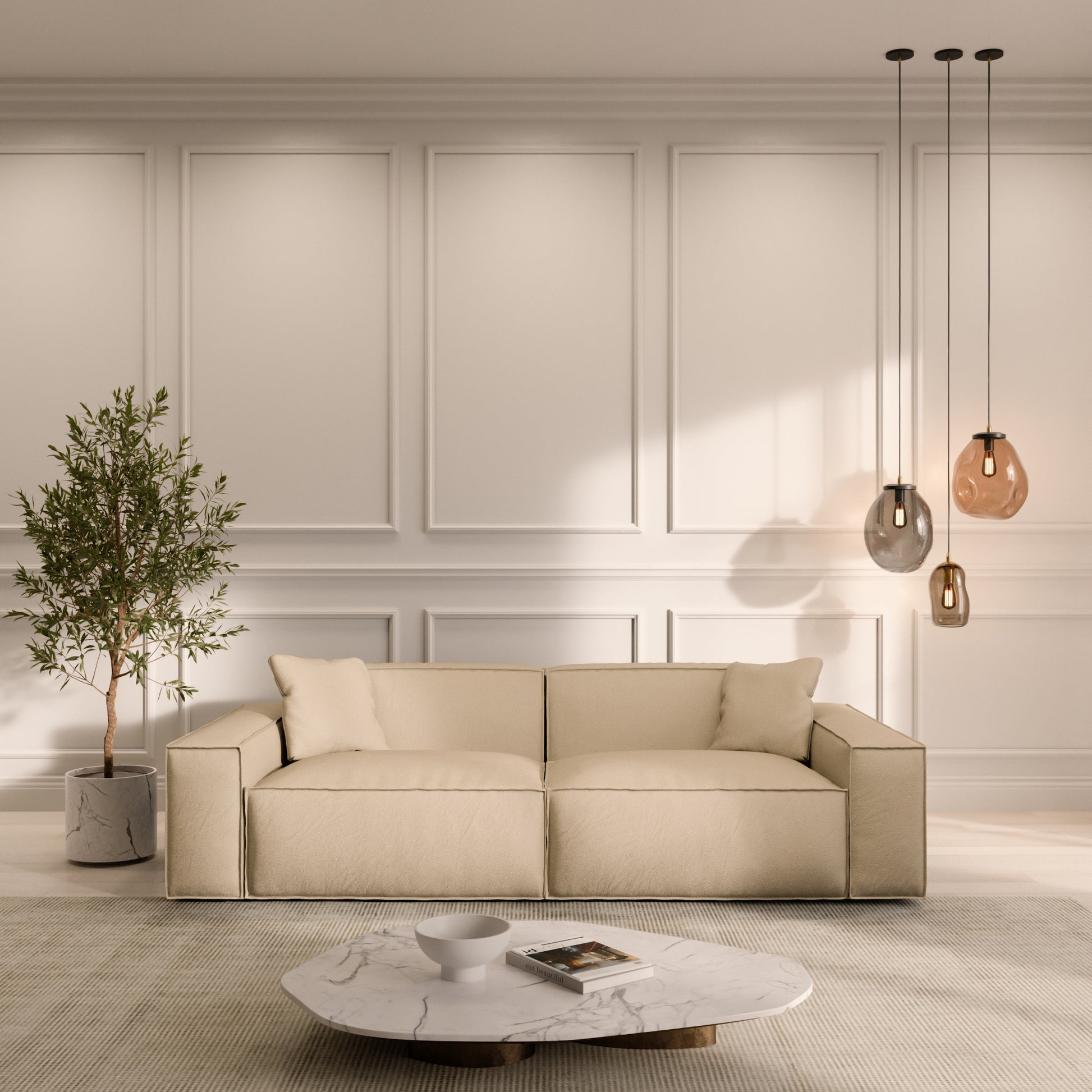 
2-Sitzer Design Echtleder Sofa „Siena“ - Echtleder Beige