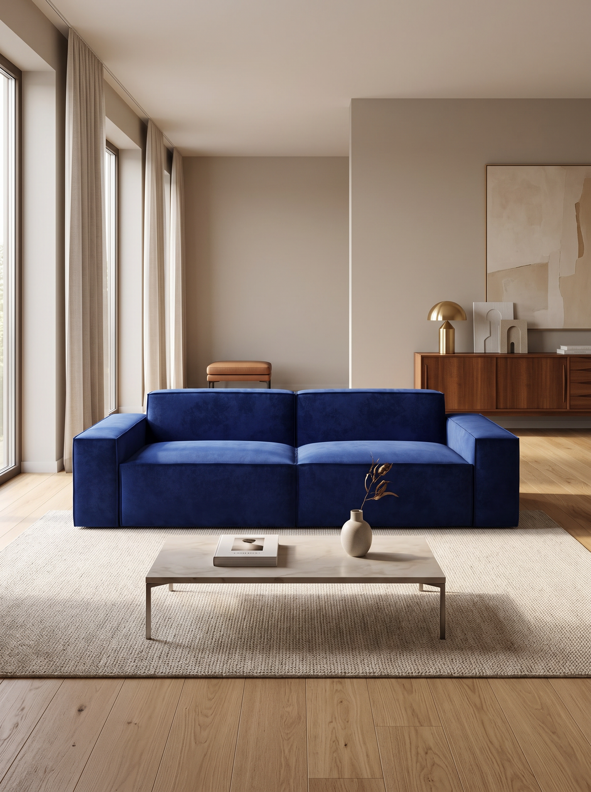 
2-seater designer sofa “Siena” with velvet upholstery - Velvet cover Royal Blue