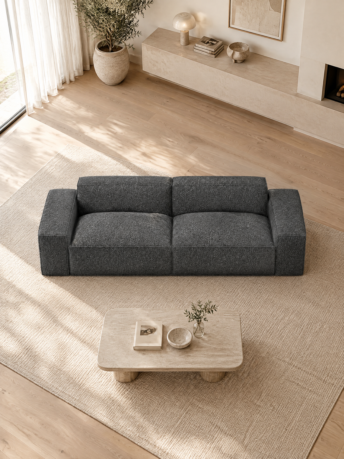 
Divano di design a 3 posti «Siena» con rivestimento bouclé - Bouclé Grafite