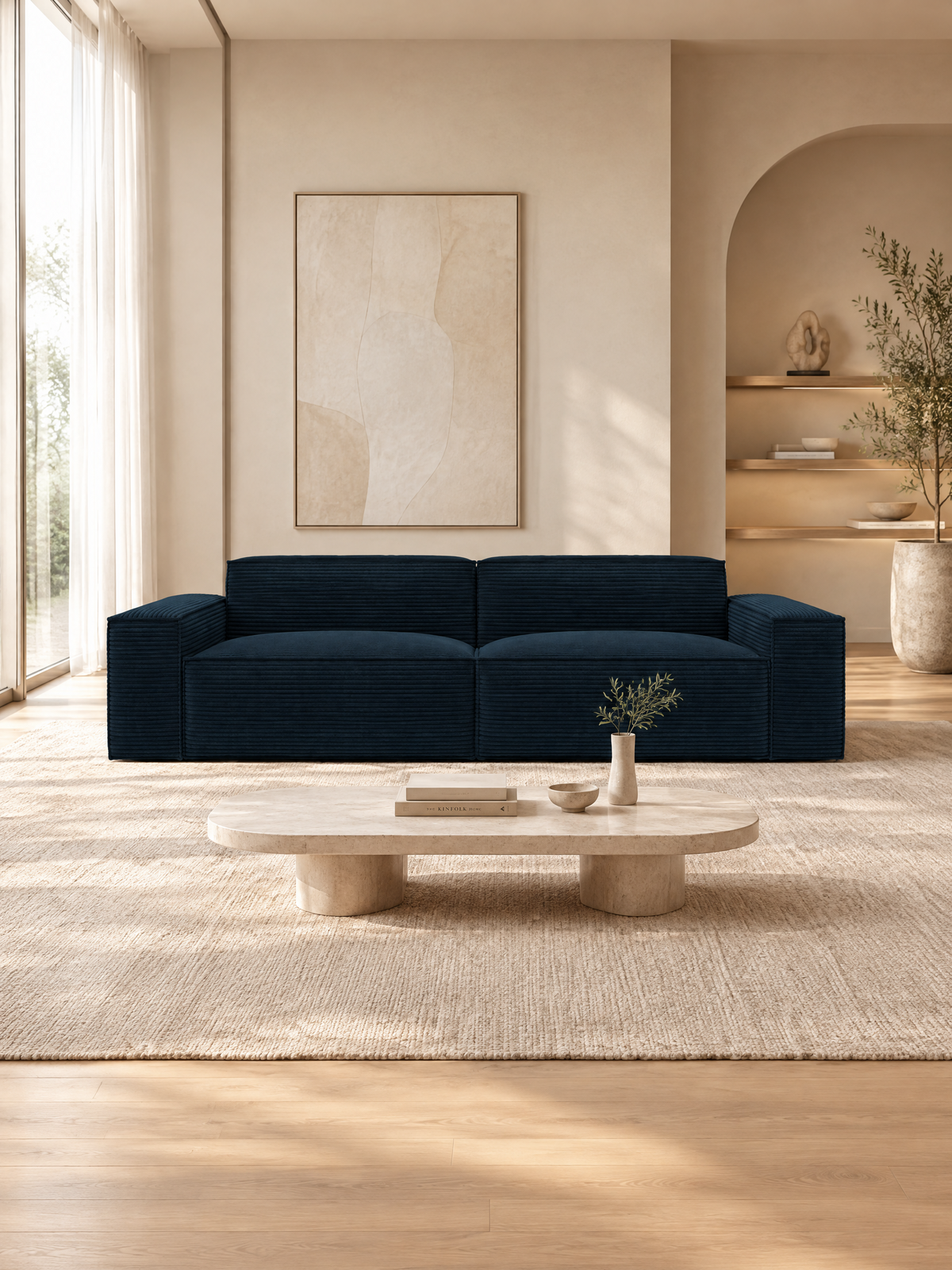 
Divano di design a 3 posti «Siena», velluto a coste - Cordsamt Blu scuro