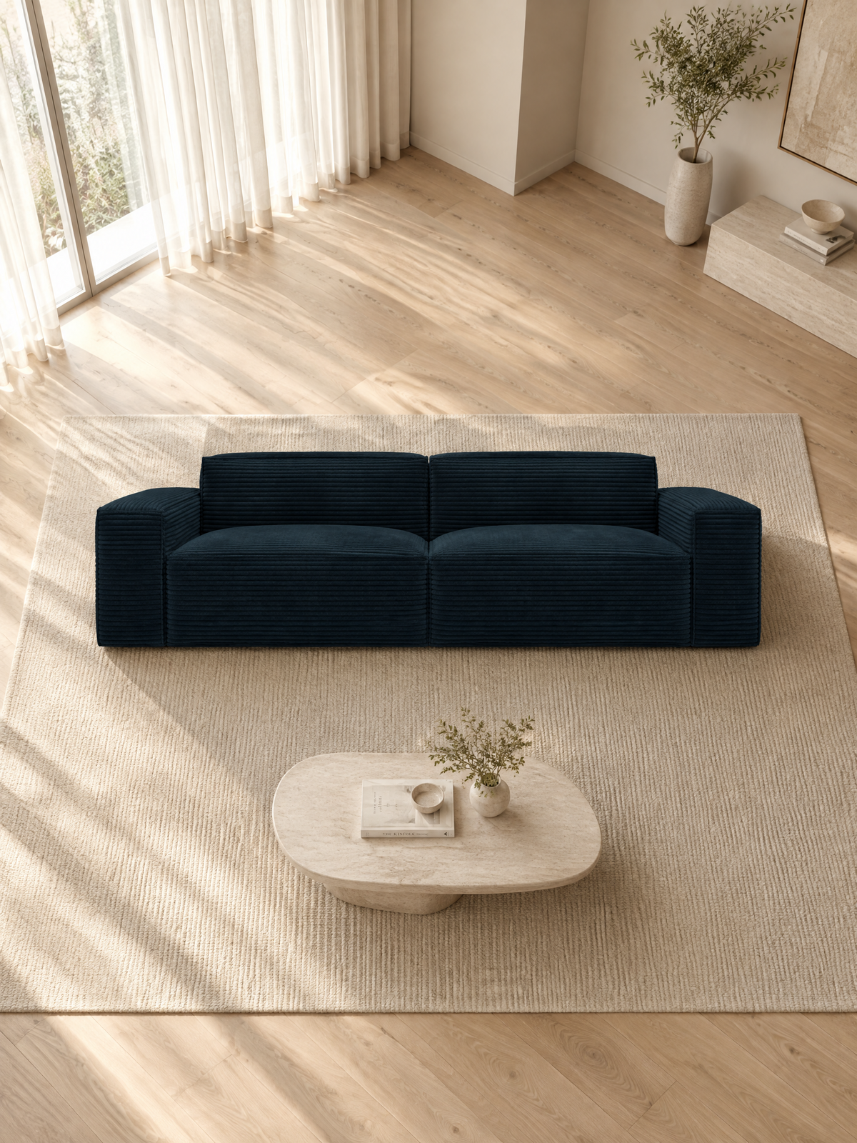 
Divano di design a 3 posti «Siena», velluto a coste - Cordsamt Blu scuro
