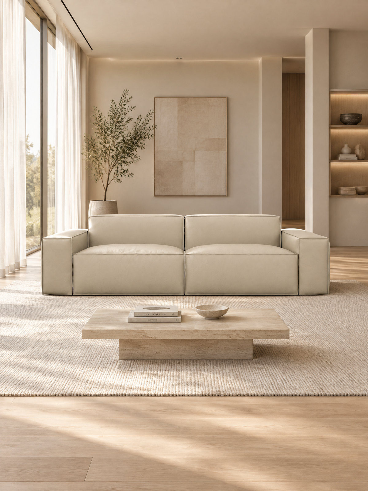 
Canapé design 3 places en cuir véritable « Siena » - Cuir véritable Beige