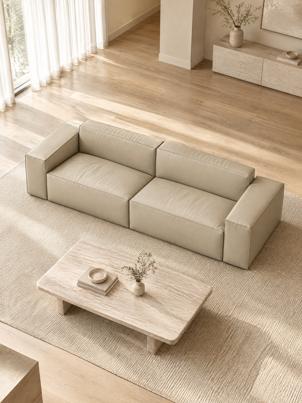 
Divano di design a 3 posti in vera pelle «Siena» - Vera pelle Beige
