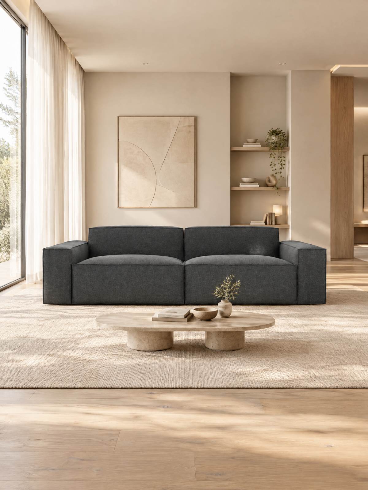
3-Sitzer Design Sofa „Siena“ mit Strukturstoff-Bezug - Strukturstoff Anthrazit