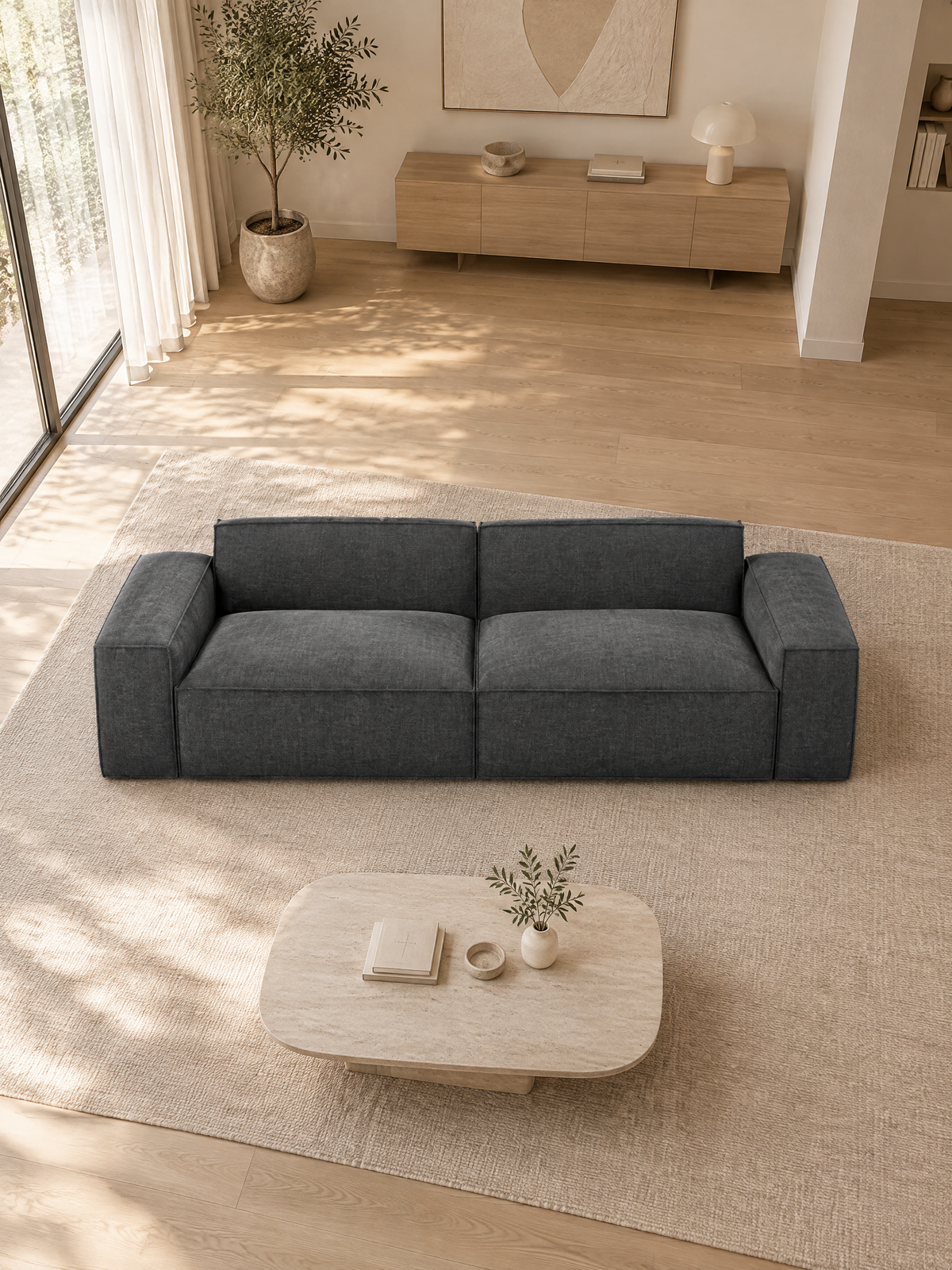 
Divano di design a 3 posti «Siena» con rivestimento in tessuto strutturato - Tessuto strutturato Antracite