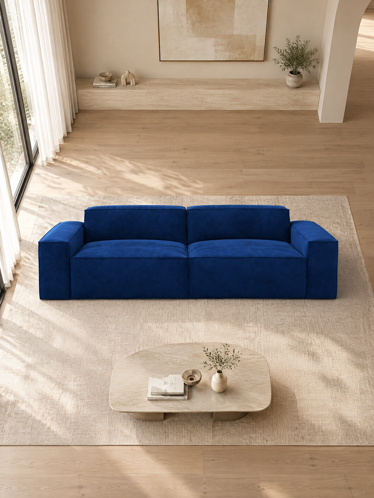 
Divano di design a 3 posti «Siena» con rivestimento in velluto - Rivestimento in raso blu reale