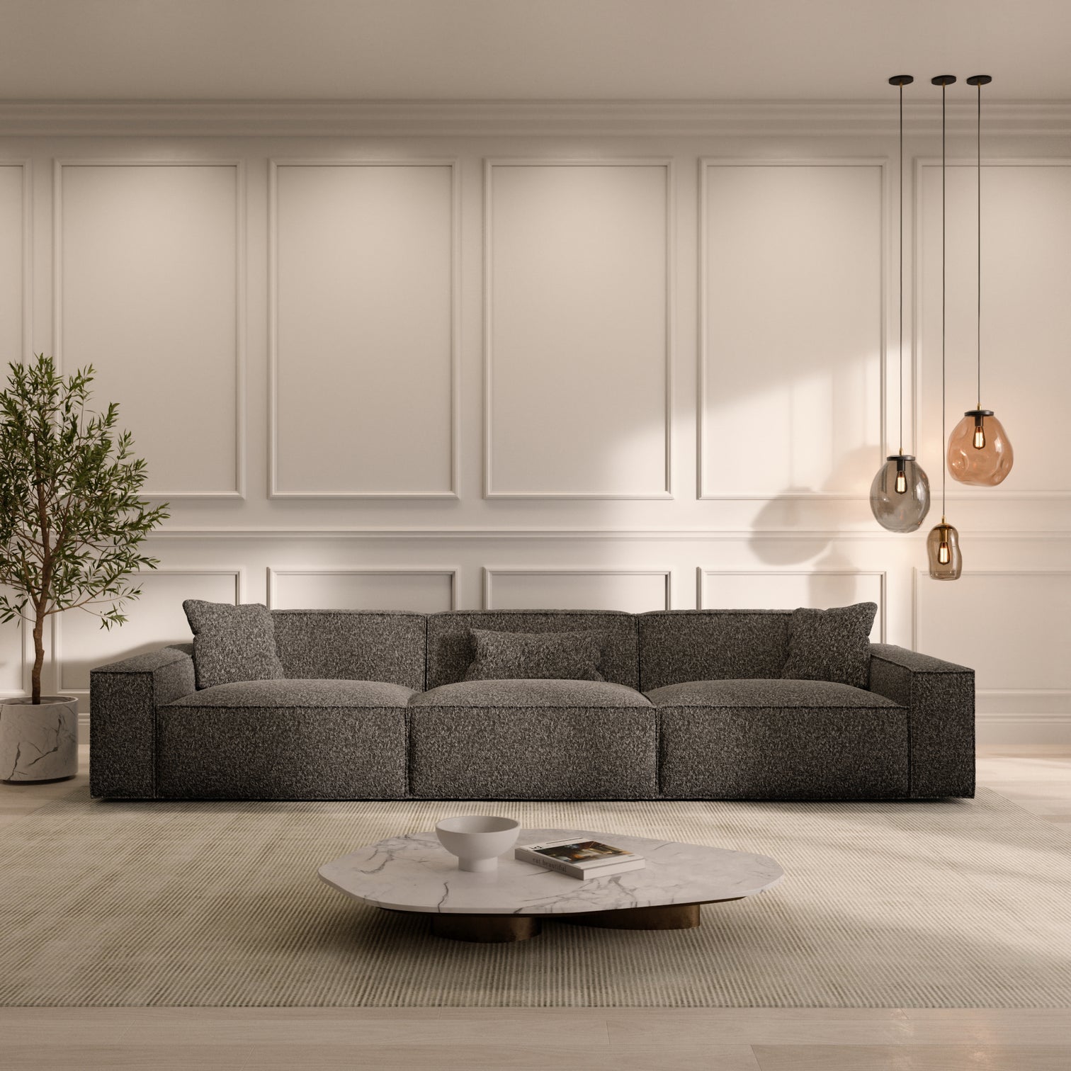 
4-seater designer sofa “Siena” with bouclé upholstery - Bouclé Graphite