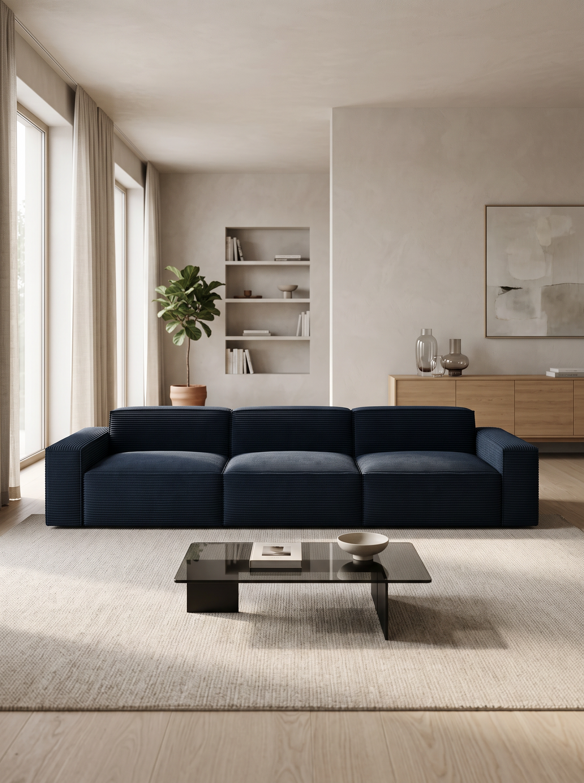 
4-Sitzer Design Sofa „Siena“, Cordsamt - Cordsamt Dunkelblau