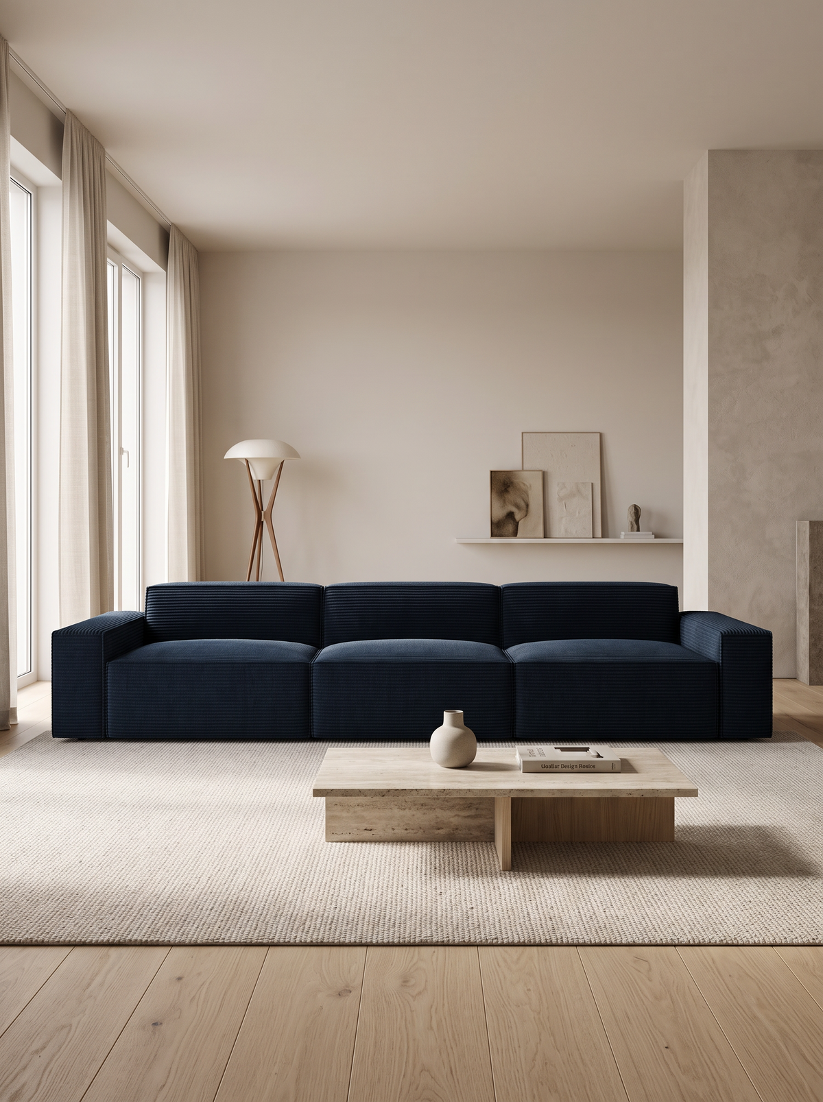 
4-Sitzer Design Sofa „Siena“, Cordsamt - Cordsamt Dunkelblau