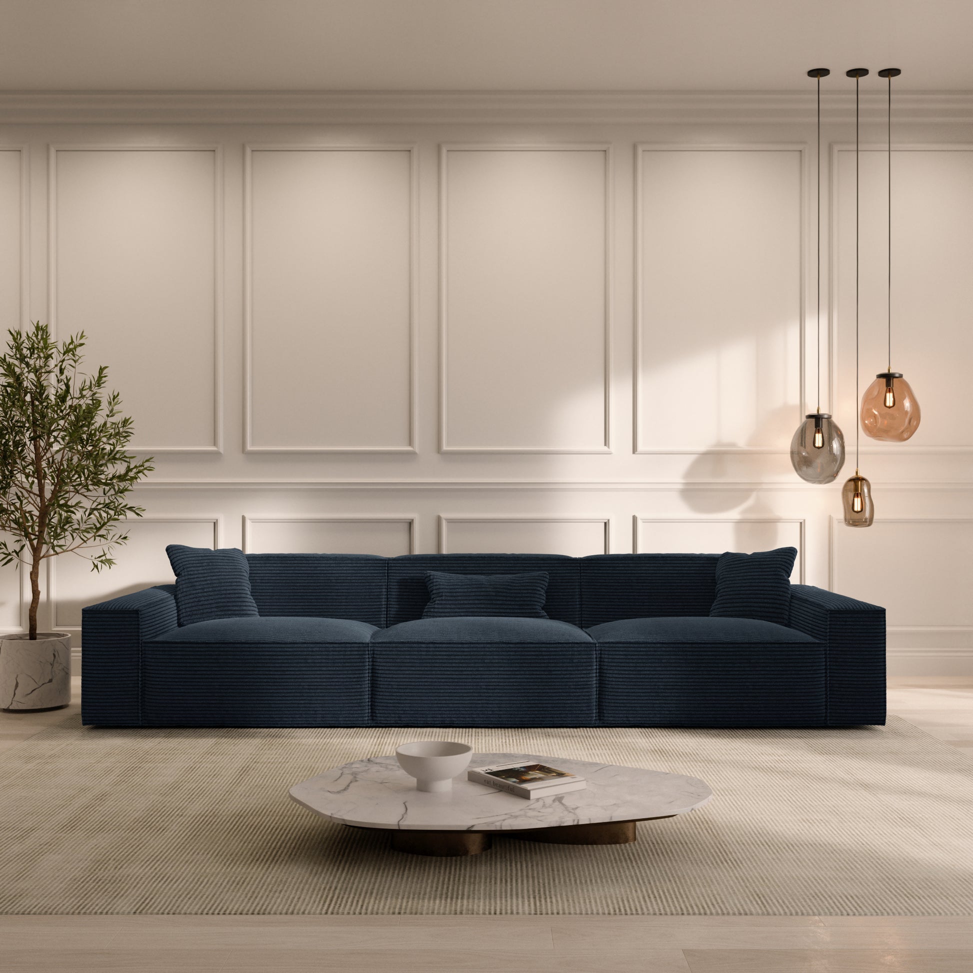 
4-Sitzer Design Sofa „Siena“, Cordsamt - Cordsamt Dunkelblau