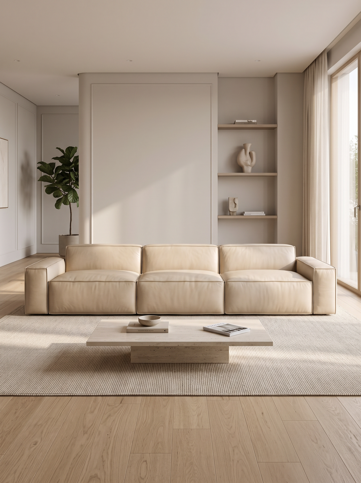 
4-Sitzer Design Echtleder Sofa „Siena“ - Echtleder Beige