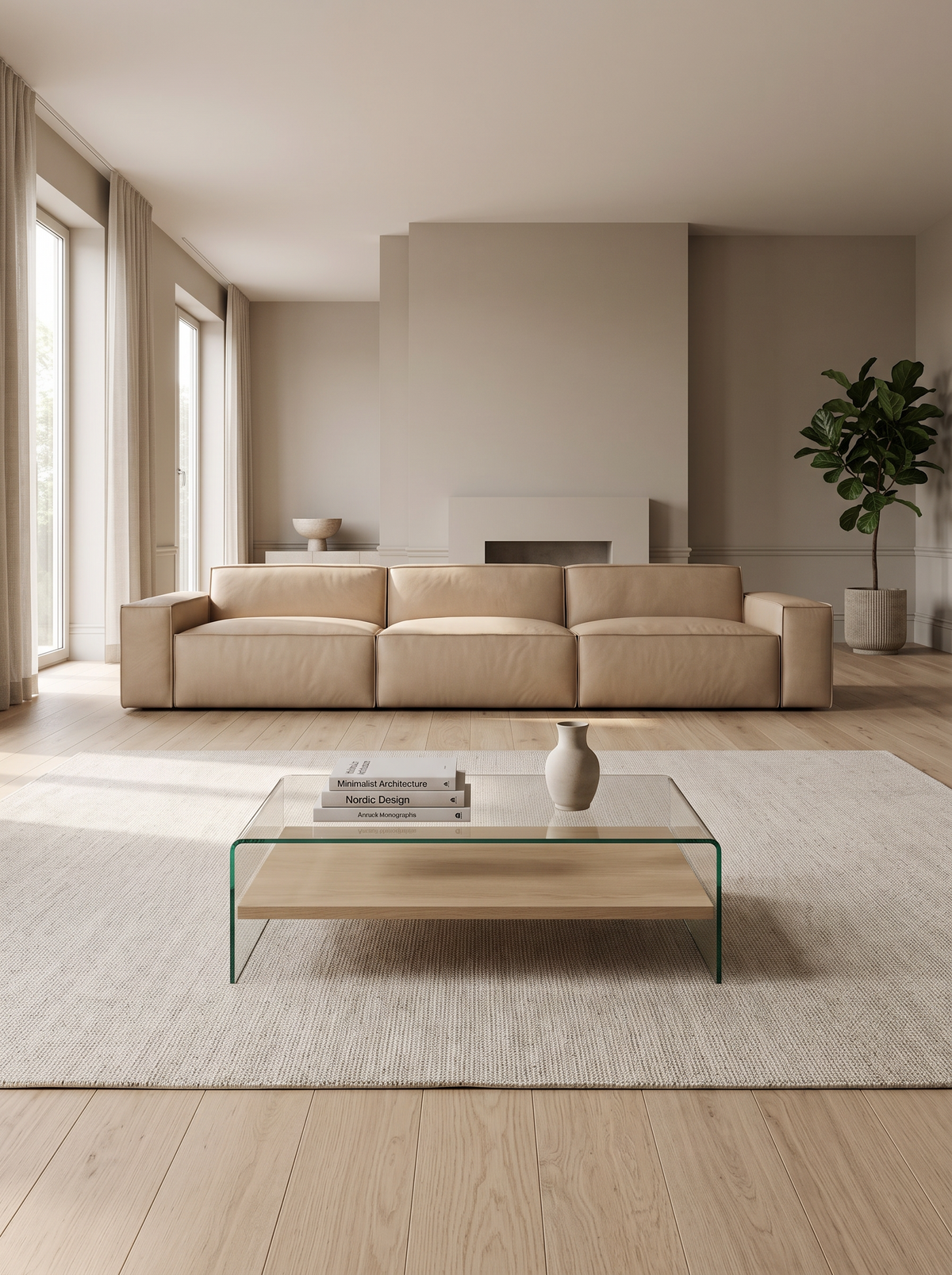
4-Sitzer Design Echtleder Sofa „Siena“ - Echtleder Beige