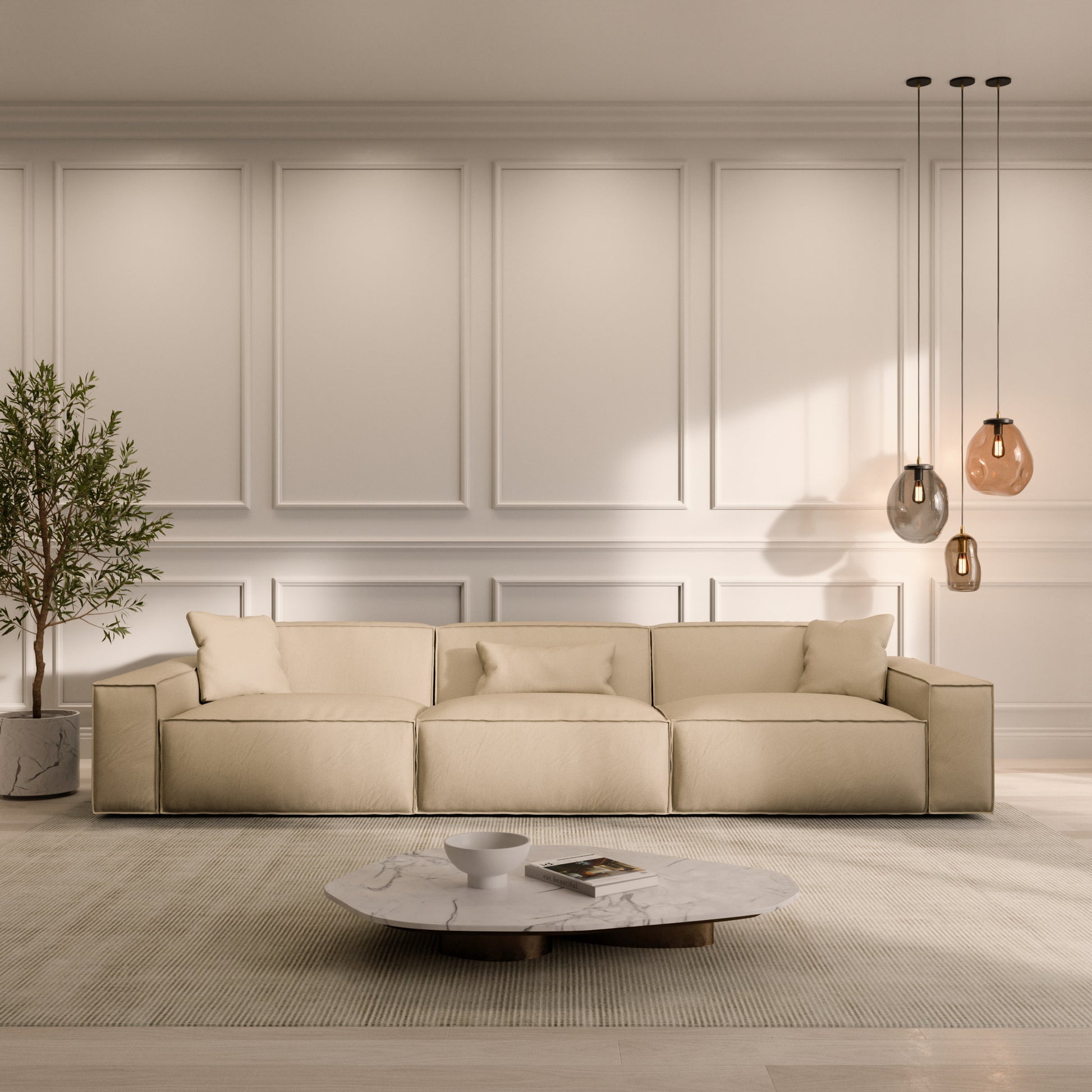 
4-Sitzer Design Echtleder Sofa „Siena“ - Echtleder Beige