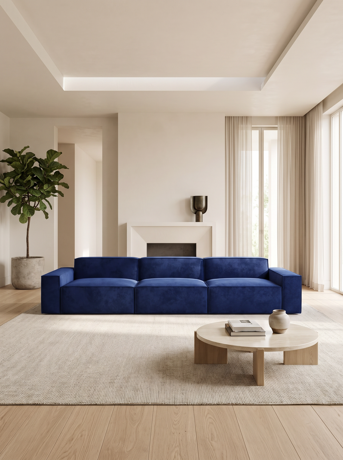 
4-Sitzer Design Sofa „Siena“ mit Samtbezug - Samtbezug Königsblau