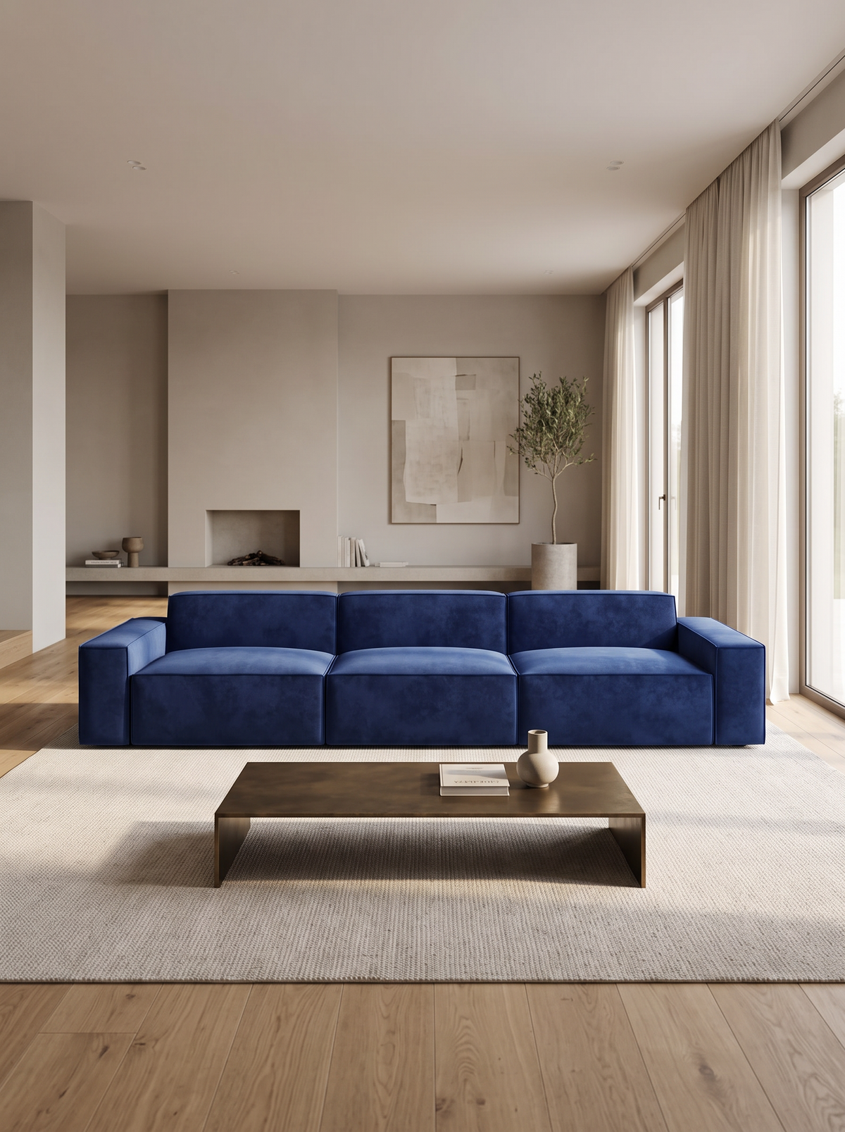 
4-Sitzer Design Sofa „Siena“ mit Samtbezug - Samtbezug Königsblau