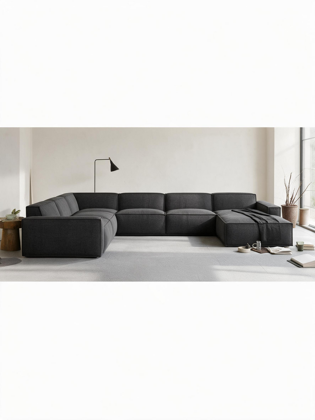 
Divano panoramico di design a 7 posti «Siena XXL» con rivestimento in tessuto strutturato - Tessuto strutturato Antracite / Lato lungo a sinistra