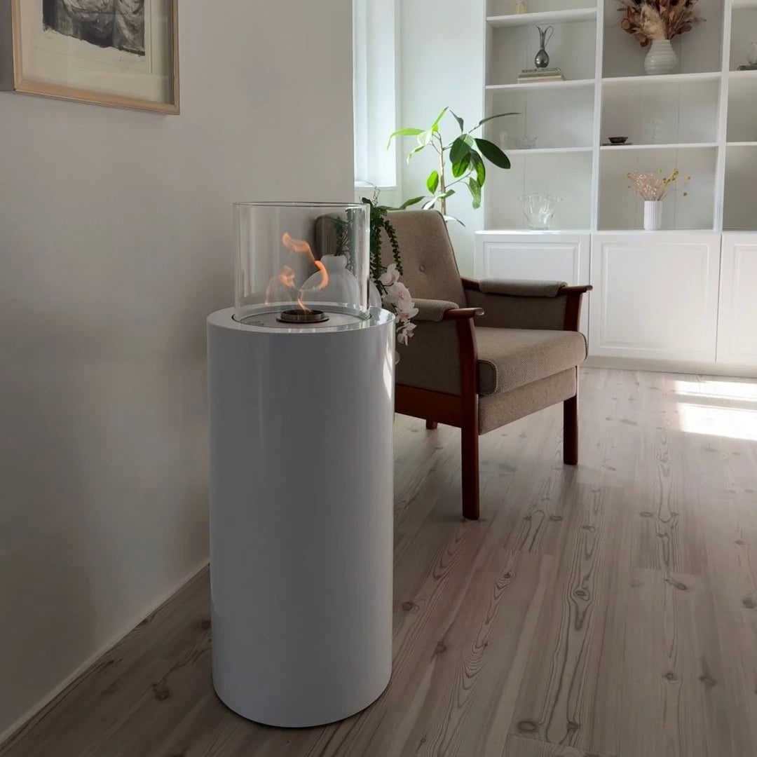 
Designer Bioethanol Column Fireplace "Dualis" - White