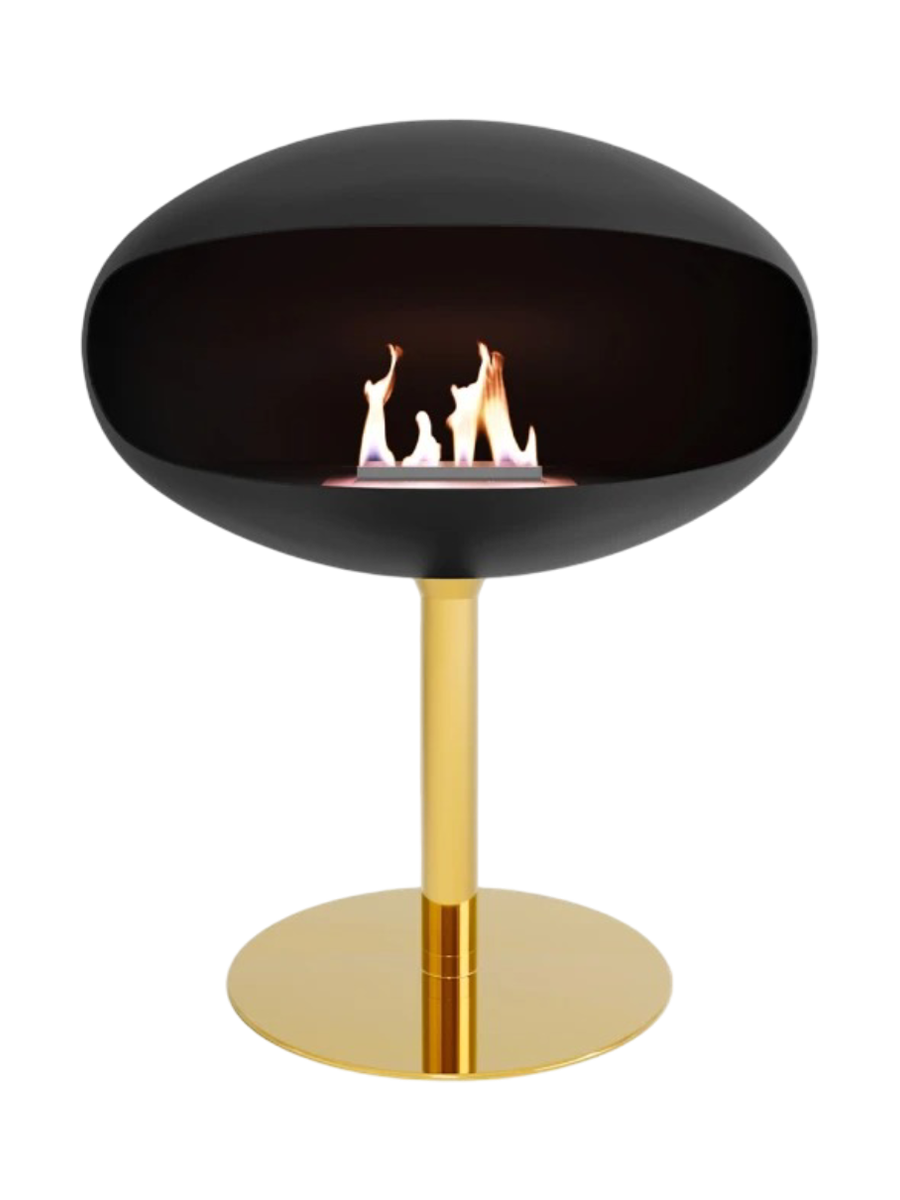 
Designer Bioethanol Fireplace "Cocoon Pedestal" - Black/Brass