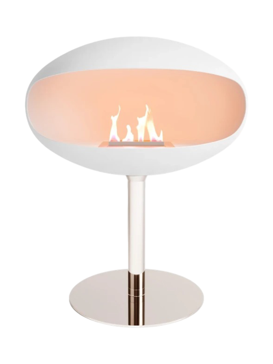 
Designer Bioethanol Fireplace "Cocoon Pedestal" - White/Stainless Steel