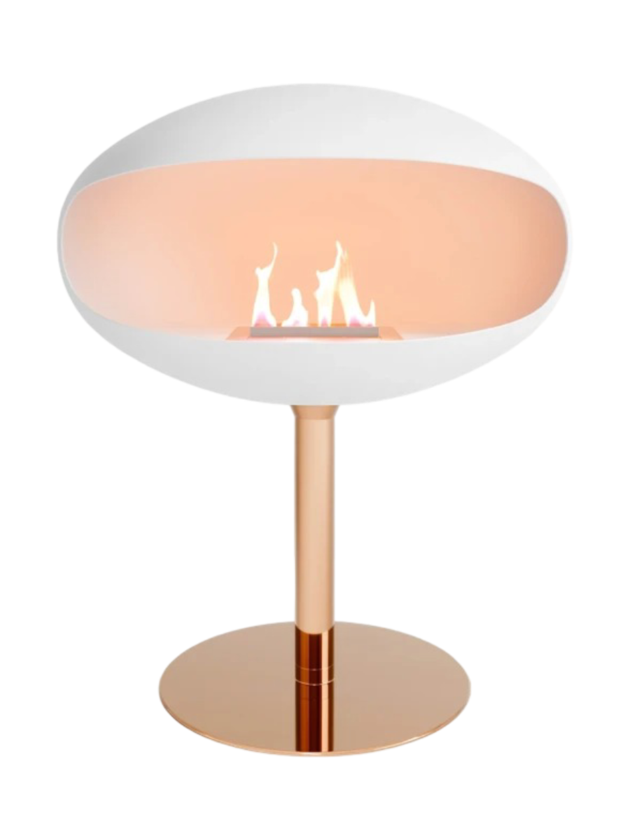 
Designer Bioethanol Fireplace "Cocoon Pedestal" - White/Copper