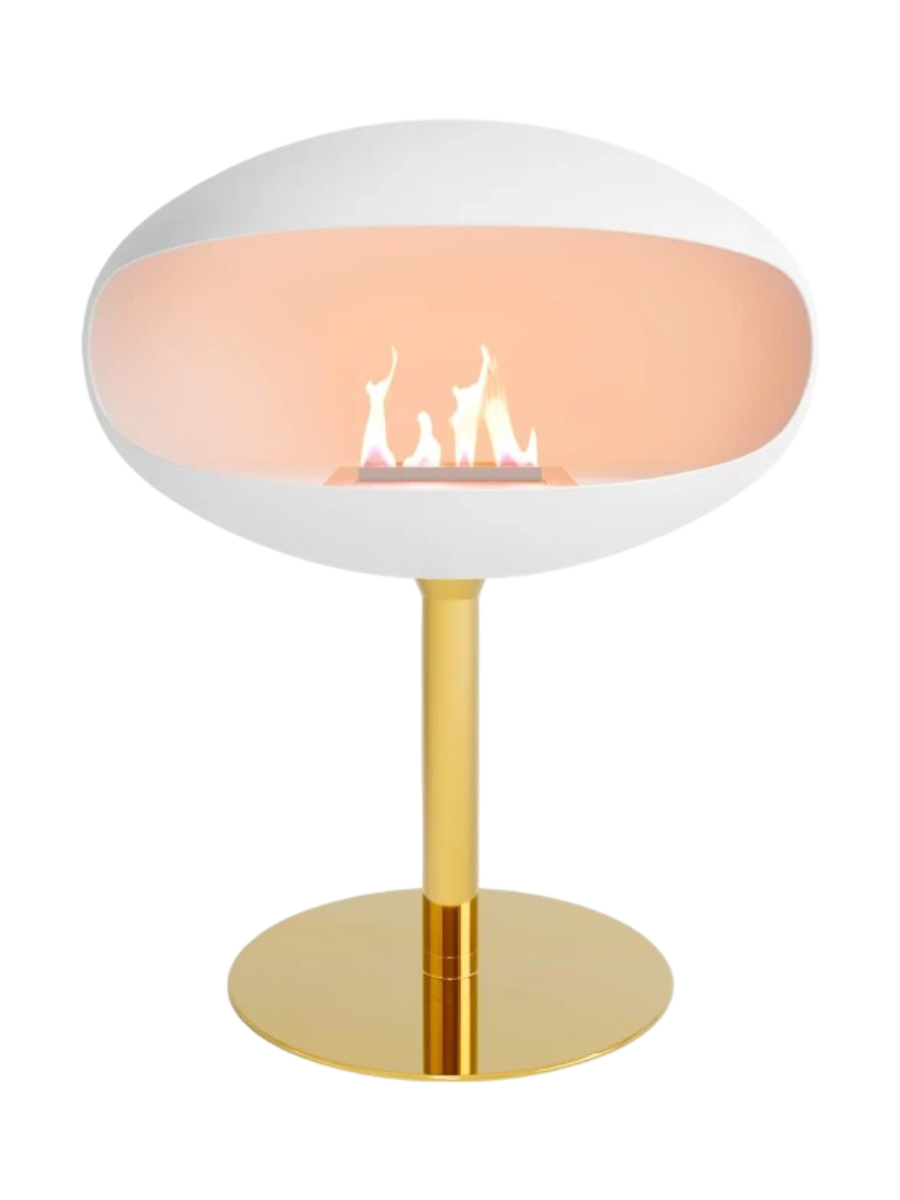 
Design Bioethanol Fireplace "Cocoon Pedestal" - White/Brass