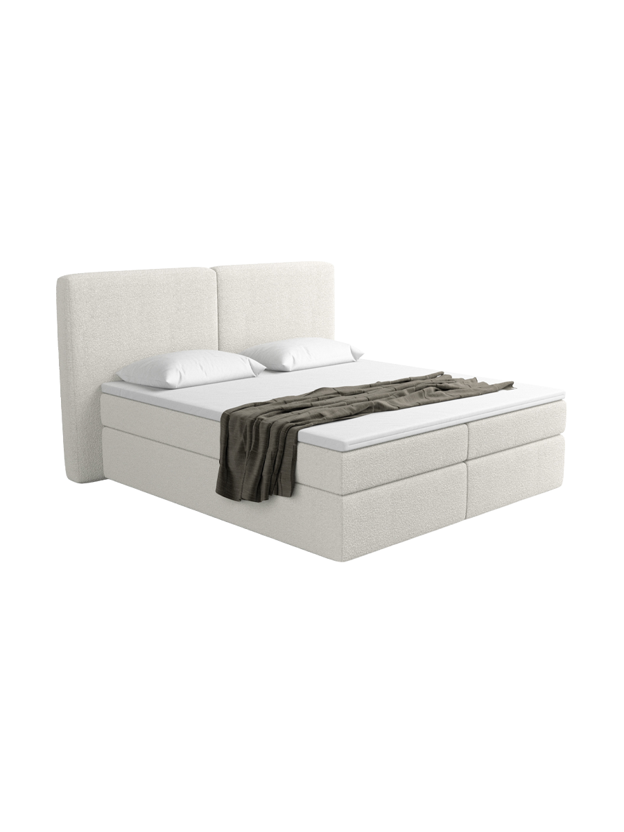 
Design Boxspringbett „Castellia“ mit Ablagefach, Bouclé Weiss - 140 x 200 cm