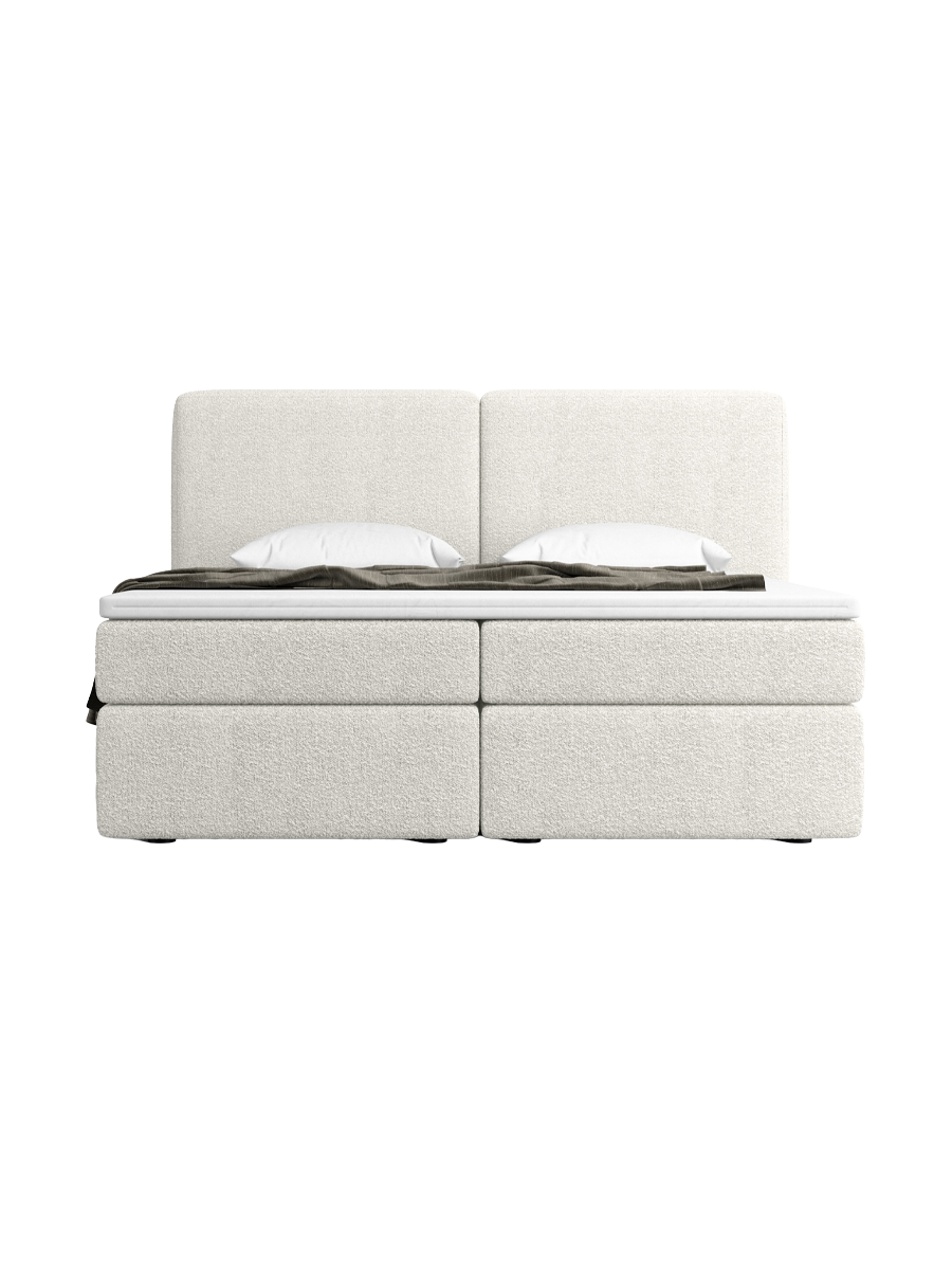 
Design Boxspringbett „Castellia“ mit Ablagefach, Bouclé Weiss - 140 x 200 cm