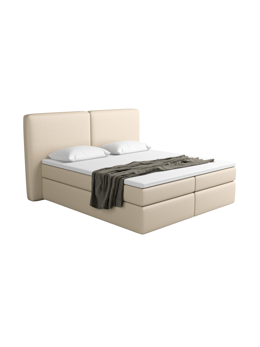 
Design Boxspringbett „Castellia“ mit Ablagefach, Kunstleder Beige - 140 x 200 cm